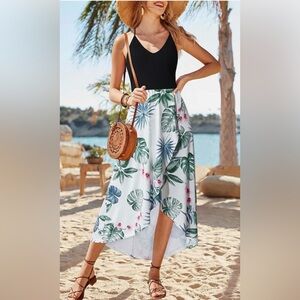 Women's Halter with Criss Cross back Asymmetrical Black&Floral Summer Dress Sz S